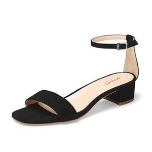 XYD Heels for Women, Open Toe, Ankle Strap, Buckled Low Chunky Block Pumps